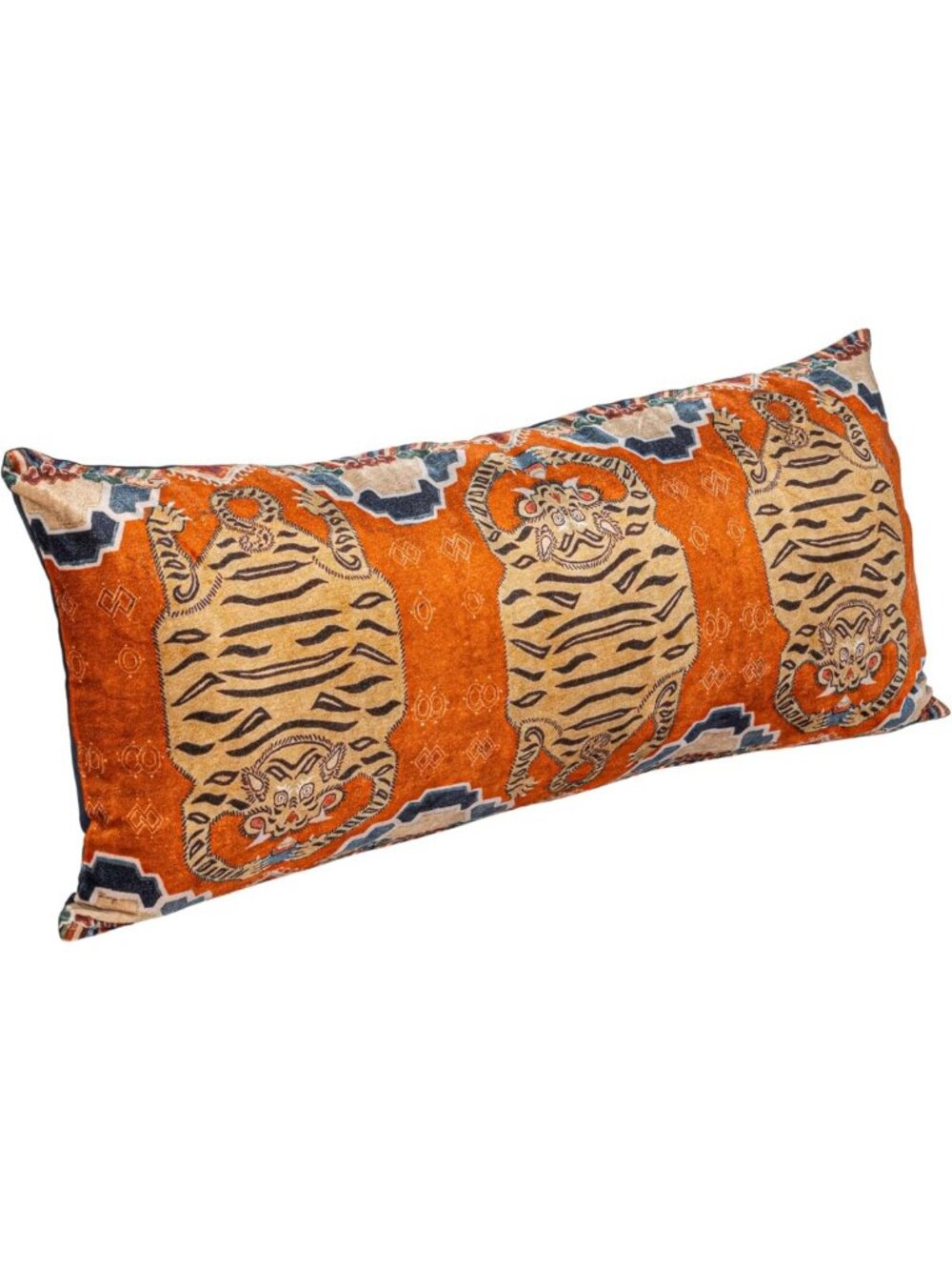 Colorful Cotton Velvet Lumbar Pillow with Tiger Pattern - Stylish Home Decor